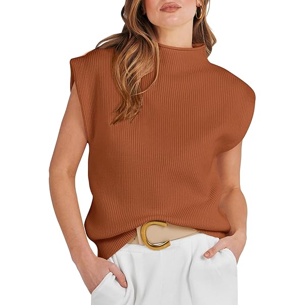 CUPSHE Women's Cap Sleeve Sweater Vest 2024 Fall Mock Neck
